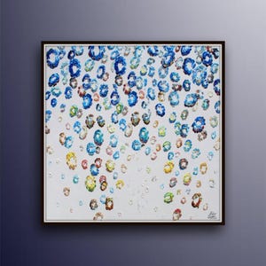 Abstract oil Painting 35" Abstract Curtain of Blue balls Amazing texture, oil painting on canvas, Handmade and art, Koby Feldmos image 1