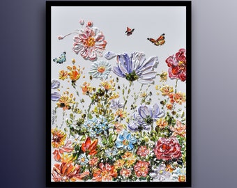 Bellissimi fiori 40" Dipinto originale a olio su tela, strati spessi, vibrazioni estremamente rilassanti, di Koby Feldmos