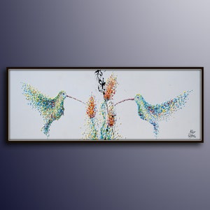 HummingBirds Painting 67" Original oil painting , Animal painting, hummingbird painting, Modern style, Express shipping, by Koby Feldmos