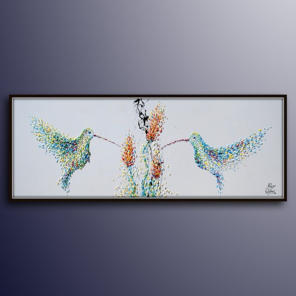Kolibri's Malerei 167 cm, Original Ölgemälde, Kolibri Malerei, Tierbild, Kolibri Malerei, moderne Kunst, Express Versand, von Koby Feldmos