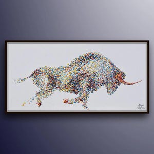 Bull Painting 60" , original oil painting on canvas, Fine Art by Koby Feldmos