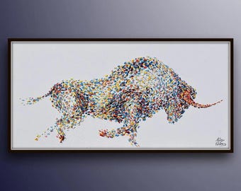 Bull Painting 60" , original oil painting on canvas, Fine Art by Koby Feldmos
