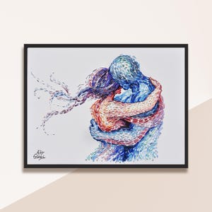 Oil painting 40&quot; romantic painting, gift idea, Original oil painting on canvas, embracing, man and woman, couple in love, by Koby Feldmos