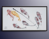 Koi fish 67 quot Feng shui luck painting, oil Painting on canvas for good luck, number 8 luck, Original Handmade art, By Koby Feldmos