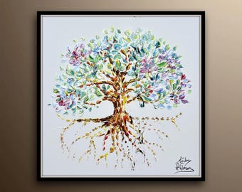 Celtic Tree 25" Amazing & Beautiful original oil painting on canvas, by Koby Feldmos