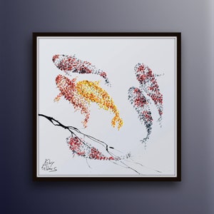 Painting Koi fish 35" for Luck Feng shui painting, Modern, luxury looks, thick layers, Express shipping worldwide, by Koby Feldmos