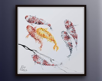 Painting Koi fish 35" for Luck Feng shui painting, Modern, luxury looks, thick layers, Express shipping worldwide, by Koby Feldmos