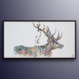 Painting Animal STAG deer 67" Original handmade oil painting on canvas, thick oil layers, Luxury looks, Express shipping, By Koby Feldmos