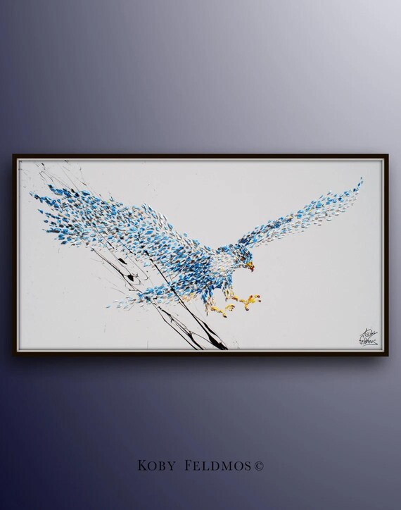 Bird Falcon 60" painting, Handmade oil paint on canvas, thick layers of paint, modern style, by Koby Feldmos