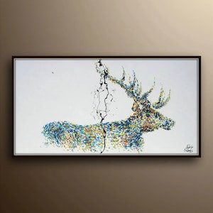 Poder del Ciervo 60" hermoso ciervo texturizado, noble, lienzo grande, colores intensos, pintura de arte moderno en lienzo de Koby Feldmos imagen 1