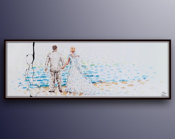 Custom Painting  60" x 20" couple wedding marriage gift anniversary gift idea oil painting by Koby Feldmos