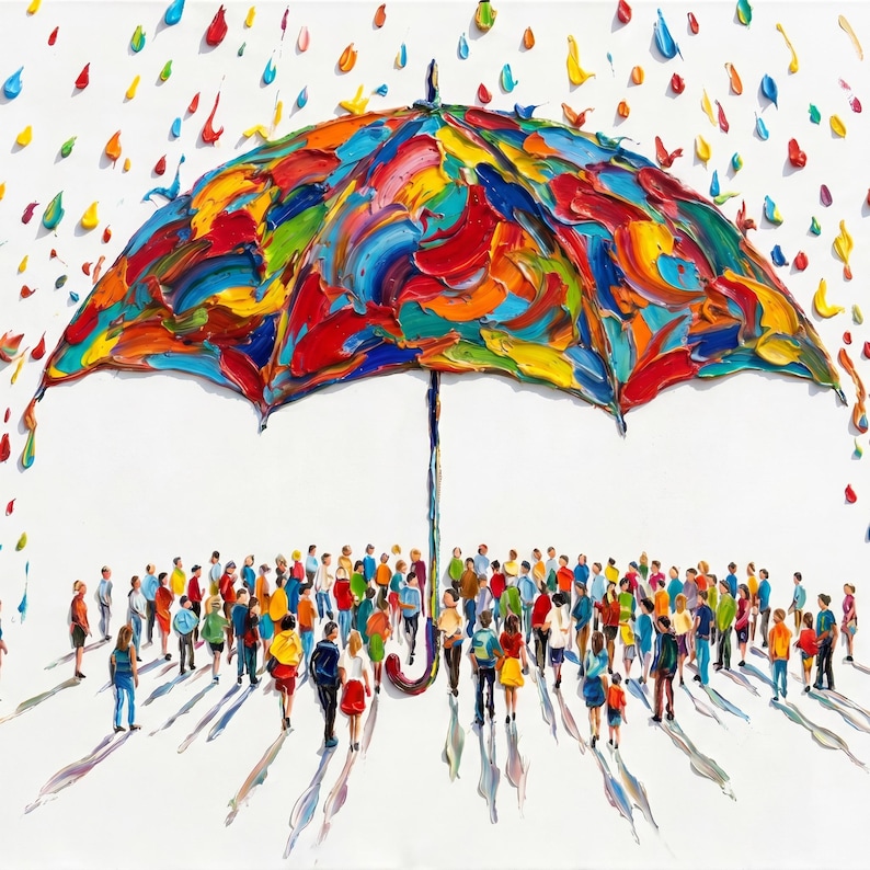 Colorful Umbrella — Original Oil Painting by Aaron S. | Contemporary People Art on Canvas image 5