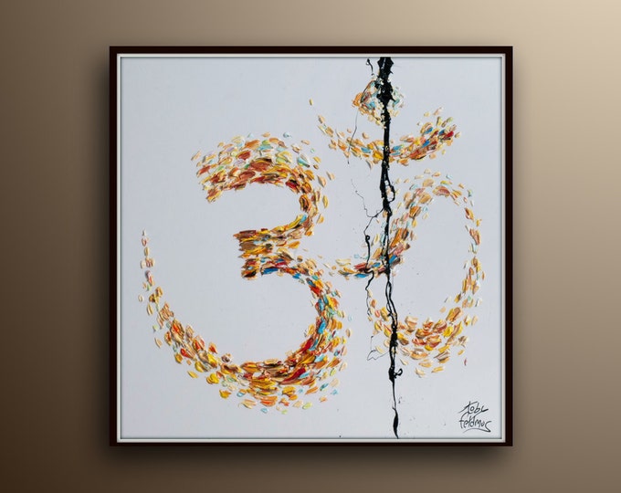 Hindu om symbol 25" original oil painting on canvas, Handmade, can be custom colors, beautiful texture by Koby Feldmos