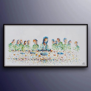 Last Supper Painting 50" -- INCREDIBLE SUPER AMAZING -- Jesus Cross Christianity Religious Christian Bible  oil painting ,  by Koby Feldmos