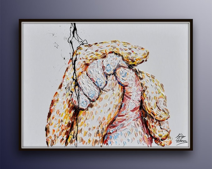 Baby holding adult hand 40" - original oil painting on canvas by Koby Feldmos