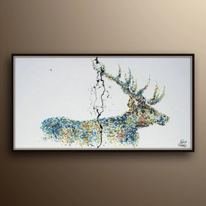 Power of the Stag 67 beautiful Textured Stag, noble, large canvas, rich colors, modern art canvas painting by Koby Feldmos image 4