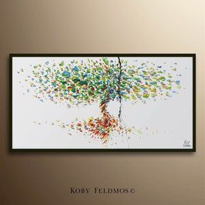 Tree painting 55 Beautiful Colors, relaxing vibe, heavy texture, original art, modern style, Handmade by Koby Feldmos image 4
