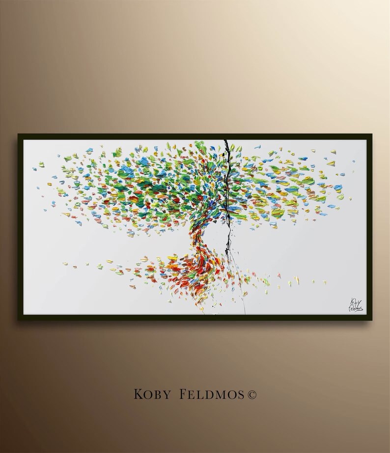 Tree painting 55 Beautiful Colors, relaxing vibe, heavy texture, original art, modern style, Handmade by Koby Feldmos image 4