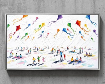 Kites Across the Open Sky — Original Oil Painting by Aaron S. | Contemporary Whimsical Art on Canvas