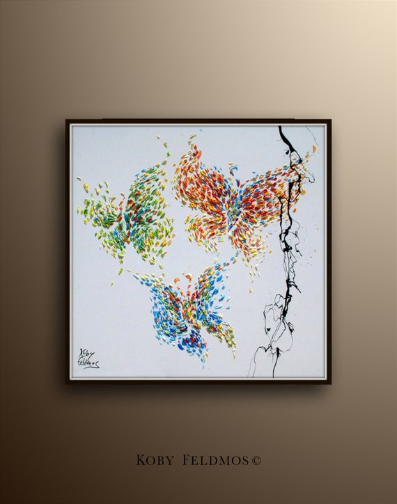 抽象的な蝶と顔のパステル画