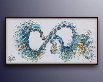 Infinity 50" Painting Beautiful original oil painting on canvas, thick oil paint texture beautiful colors by Koby Feldmos