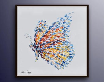 Spring Butterfly 35" Original Handmade Oil Painting on canvas , Thick Luxurious texture, vivid beautiful colors, by Koby Feldmos