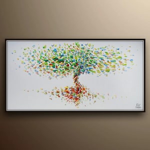 Albero della vita, dipinto a olio originale da 50" su tela di grandi dimensioni, grande tela artistica, vibrazioni rilassanti, consistenza densa, fatto a mano da Koby Feldmos