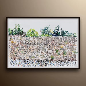 Western wall 40" wailing wall kotel, original oil painting, jewish art, judaism, religious art old city Jerusalem, by Koby Feldmos image 1
