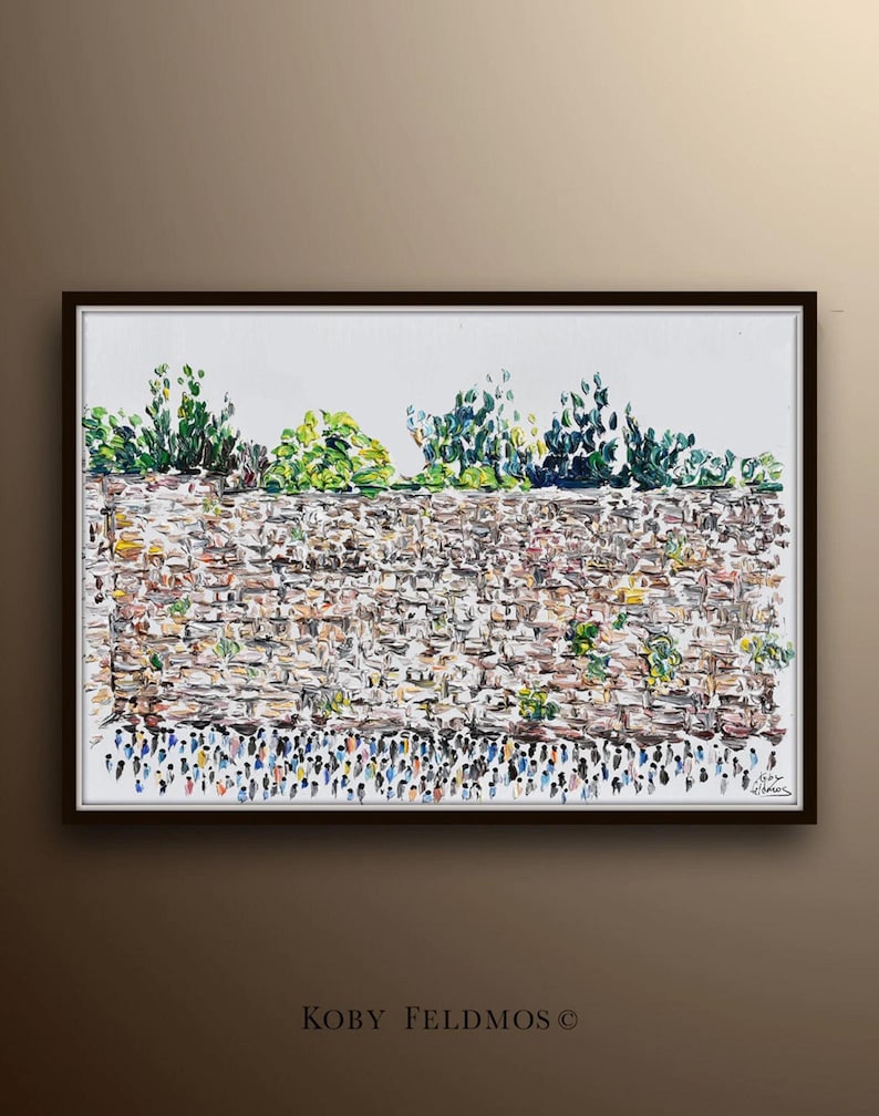 Western wall 40" wailing wall kotel, original oil painting, jewish art, judaism, religious art old city Jerusalem, by Koby Feldmos image 1