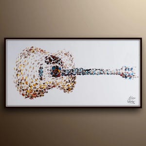 Klasyczna gitara, 50 cali, obraz olejny, oryginalny i ręcznie robiony, olej na płótnie, piękne grube warstwy farby, sztuka na płótnie, autorstwa Koby&#39;ego Feldmosa