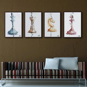 Chess Set 4 paintings- painting - Checkmate Original oil painting on canvas, office gift idea, gift for husband, by Koby Feldmos image 7
