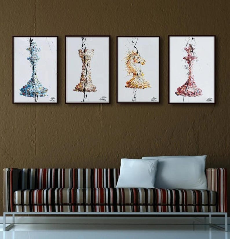 Chess Set 4 paintings- painting - Checkmate Original oil painting on canvas, office gift idea, gift for husband, by Koby Feldmos image 7
