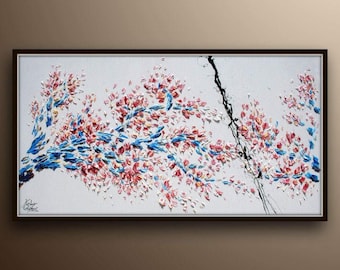 Tree painting Sakura 55" Japanese Cherry tree (for long living), very calming colors, Original oil painting, by Koby Feldmos