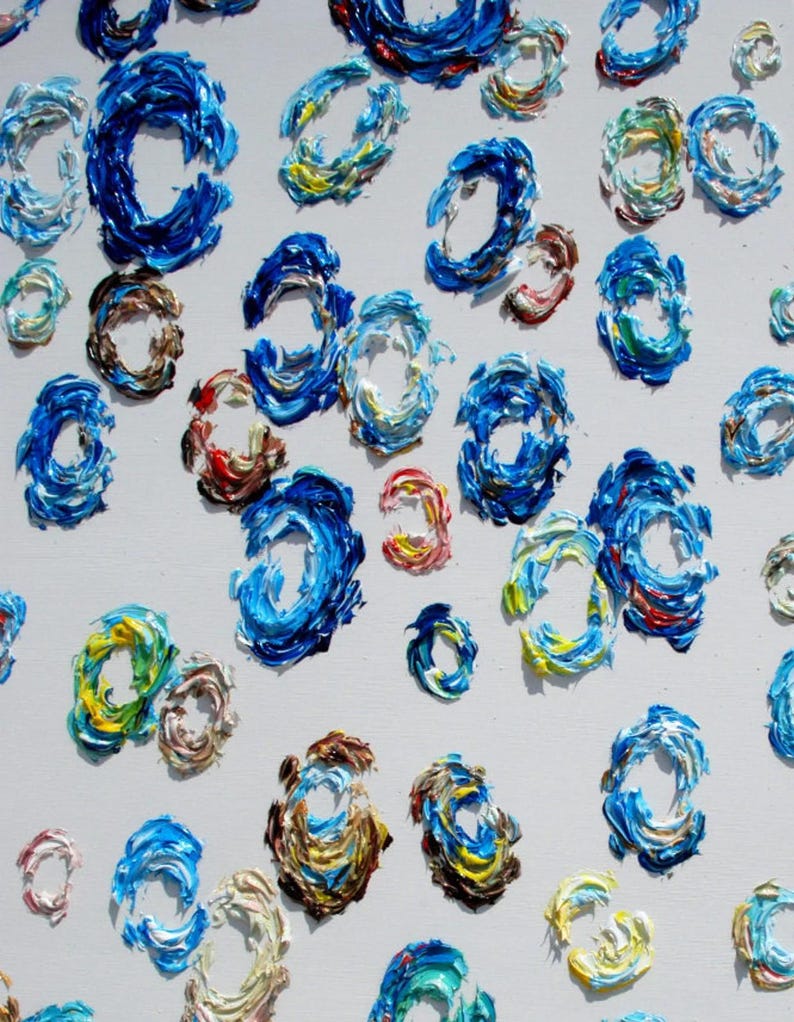 Abstract oil Painting 35" Abstract Curtain of Blue balls Amazing texture, oil painting on canvas, Handmade and art, Koby Feldmos image 2