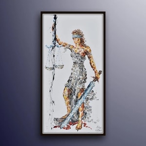 Lady Justice 50&quot; AMAZING original oil painting on canvas, thick layers, for lawyer office firm, Attorney law, judge  gavel by Koby Feldmos