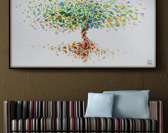 Tree of Life 50&quot; original oil painting on canvas, large canvas art, Relaxing vibes, thick texture, Handmade by Koby Feldmos