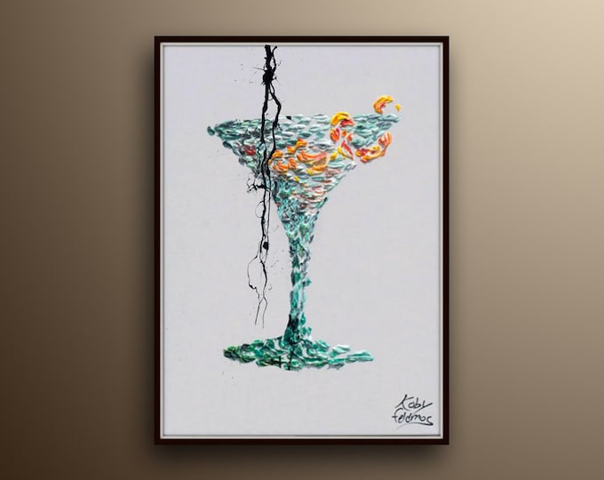 Cocktail painting 40" The Vesper James Bond Cocktail, Contemporary luxury art, handmade by Koby Feldmos