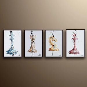 Chess Set 4 paintings- painting - Checkmate Original oil painting on canvas, office gift idea, gift for husband, by Koby Feldmos image 1