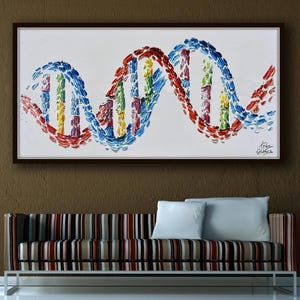 DNA 50" original oil Painting Gift for doctor, art for office, medical graduate, genetic code, science art, gene by Koby Feldmos image 5