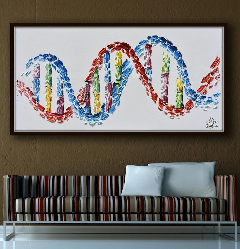DNA 50" original oil Painting Gift for doctor, art for office, medical graduate, genetic code, science art, gene by Koby Feldmos image 5