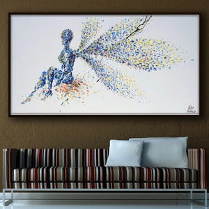 Painting Fairy wishing 50" Original oil painting on canvas, thick layers, beautiful relaxing oil colors, Handmade art by Koby Feldmos image 3