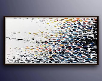 AMAZING!  60" Abstract painting Black white and colors , beautiful thick texture of oil, large painting original painting by Koby Feldmos
