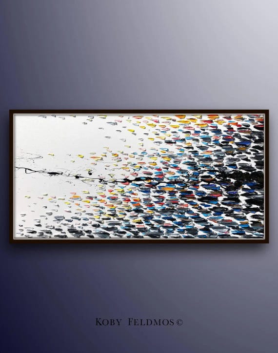 AMAZING!  60" Abstract painting Black white and colors , beautiful thick texture of oil, large painting original painting by Koby Feldmos