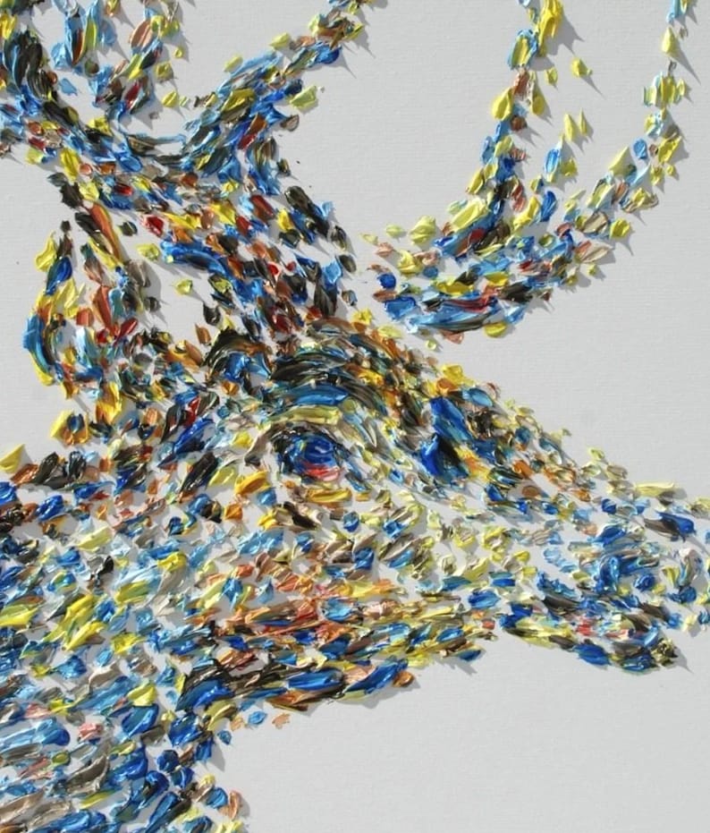 Poder del Ciervo 60" hermoso ciervo texturizado, noble, lienzo grande, colores intensos, pintura de arte moderno en lienzo de Koby Feldmos imagen 2