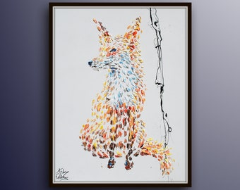 Fox Painting 40" animal painting on canvas, original handmade, new painting, beautiful colors,  Modern style,  Koby Feldmos