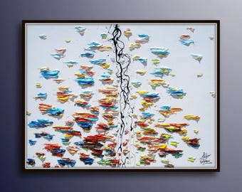 Dipinto astratto "Oceano diviso", dipinto a olio originale su tela da 40", strati spessi, aspetto lussuoso, colori rilassanti, di Koby Feldmos