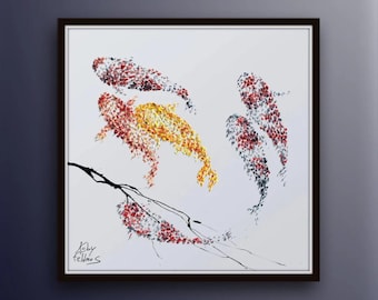 Koi Fisch Malerei 90cm, Original Gemälde von Koby Feldmos