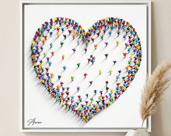Collective Heart Original Oil Painting by Sagi Aaron Contemporary Pop Art Black Woman Portrait on Canvas Modern Wall Art