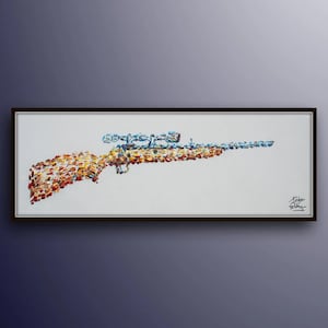 Painting 55&quot; Shooting Rifle , thick oil paint impasto style modern Art on canvas , Express shipping worldwide, By Koby Feldmos