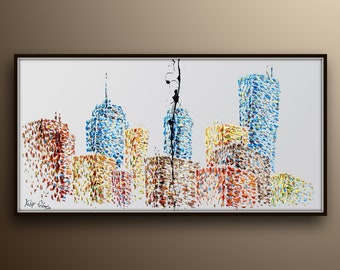 Skyline canvas 67" painting Full texture artwork, modern looks, beautiful colors by Koby Feldmos